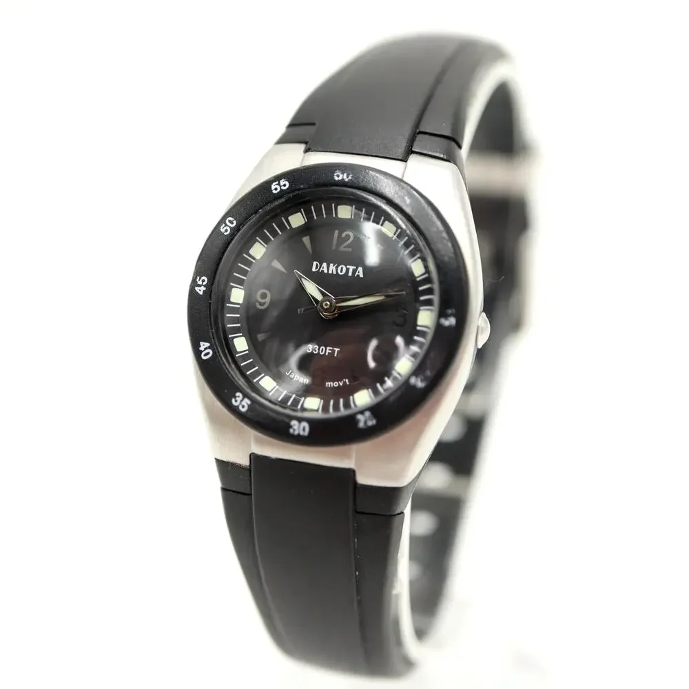 Vintage Dakota Sport Black Silver 25mm Womens Watch 100M Resin w New Battery